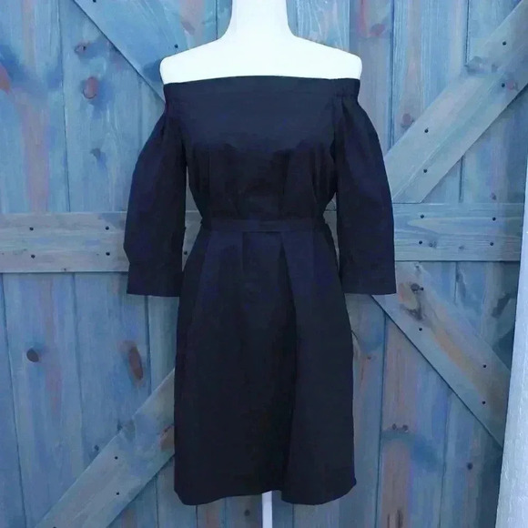 Black Theory Off the Shoulder Poplin Dress Belt Size 6 Small - Picture 2 of 10